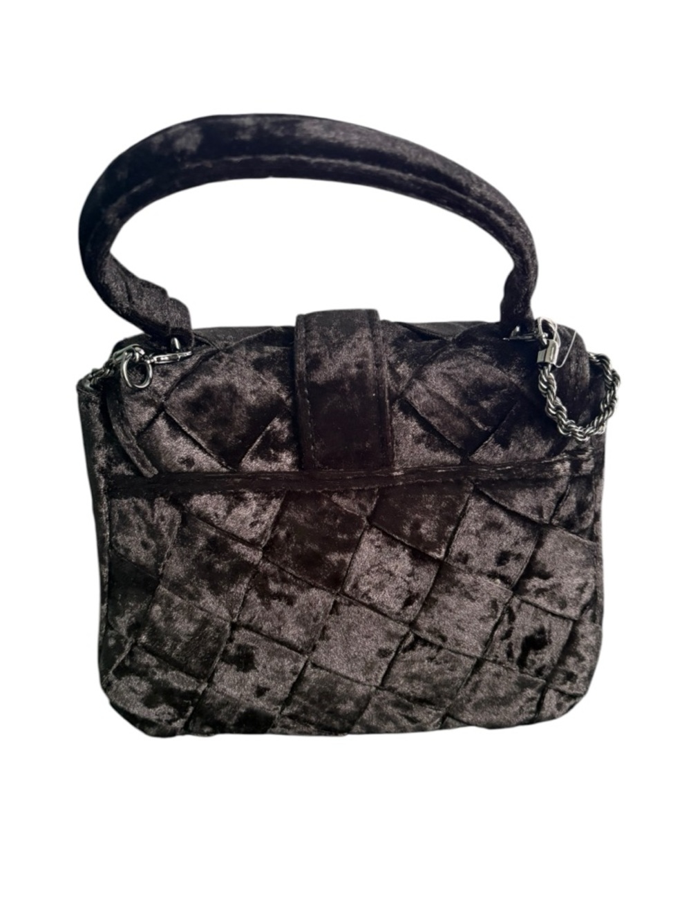 Sam Edelman Black Quilted Velvet Satchel with Jeweled Buckle - Picture 3 of 6